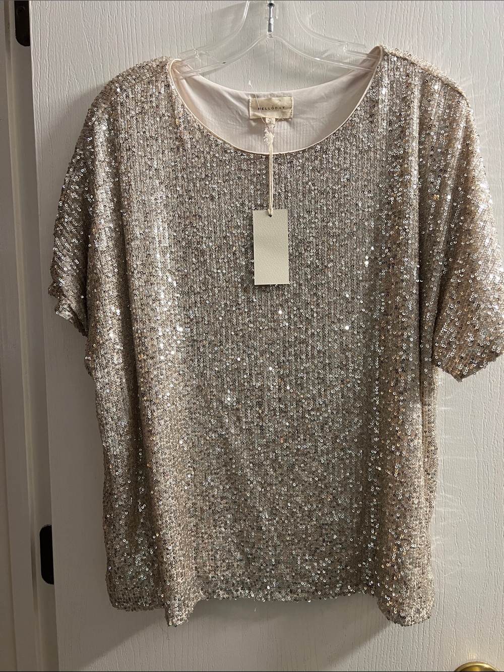 MELLODAY Champagne Sequin Short Sleeve Top